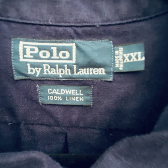 Vintage Polo Ralph Lauren Shirt Mens XXL Navy Blue Caldwell Linen Loop Collar - Picture 2 of 7